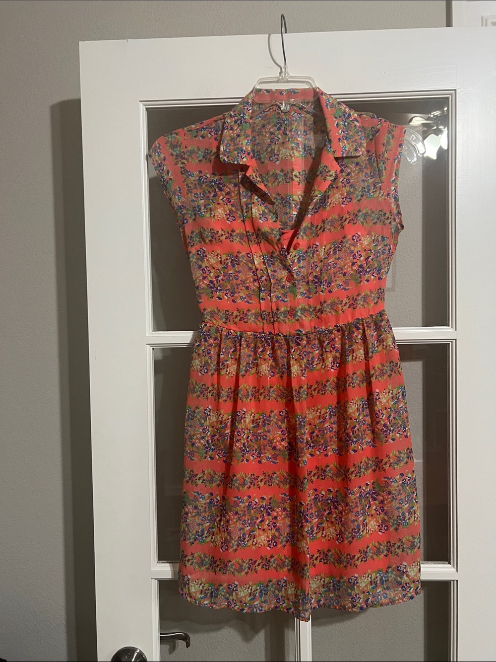 Rue21 Coral Floral Stripe Sleeveless Shirtdress Size Small